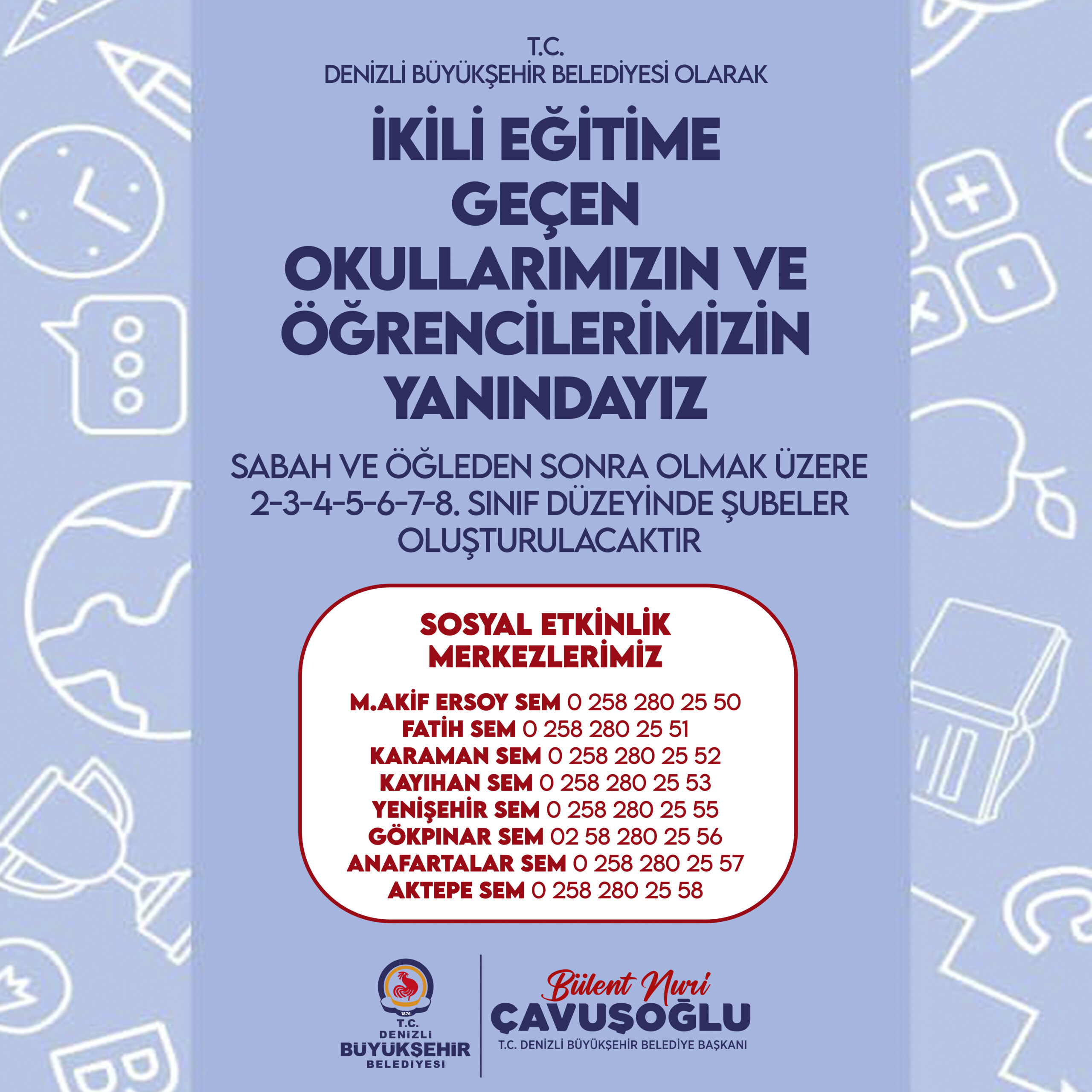 Denizli Büyükşehir Belediyesi, ikili eğitim gören öğrencilere yönelik özel etüt