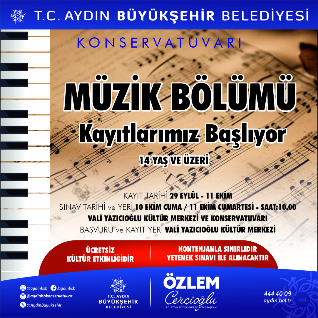 Aydın Büyükşehir Belediyesi Konservatuvarı, yeni dönem müzik bölümü kayıtlarını açıyor.